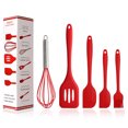 thumbnail image 1 of Lot de 5 spatules, ustensiles de cuisine en silicone résistant à la chaleur, résistant aux bâtons, fouet en silicone, brosse à huile, spatule pour la cuisson, la fabrication de gâteaux, rouge, 1 of 14