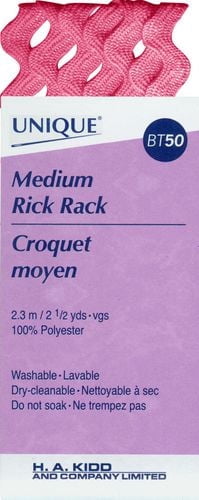UNIQUE Medium Rick Rack Trim 6 mm (0.24 in) × 2.3 m (1/4 in × 2.5 yd), rose