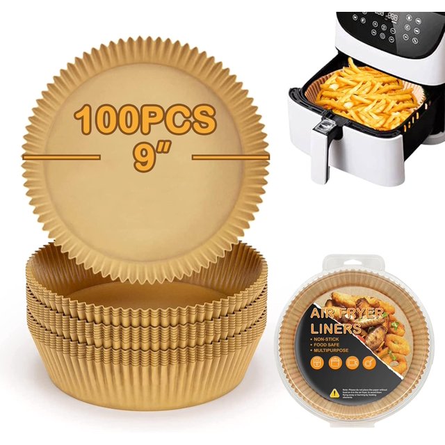 Air Fryer Disposable Paper Liners for Ninja AF101C, 9 Inch Parchment Paper Liners Round Liner Pads, Non-Stick Disposable Unbleached Baking Paper for Air Fryer, Baking Roasting Microwave (100PCS)
