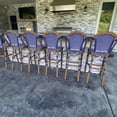 thumbnail image 3 of PURPLE LEAF Set of 2 French Outdoor Bar Height Bar Stool Bamboo Print Finish Back Rattan Wicker Patio Outdoor Bar Height Bar Stools with Footrest, Royal Blue, 3 of 7
