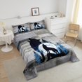 thumbnail image 4 of Roaring Wolf King Size Comforter Set, Safari Animals Hunting Wolves Soft Bed Set For Sofa, Wooden Plank Wildlife Breathable Down Comforter For Kids Teens, Blue Moon Rustic Duvet Insert, 4 of 7