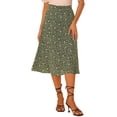 thumbnail image 1 of Unique Bargains Jupe Paysanne pour Femme à Taille Élastique, Ligne A, Midi, Imprimé Feuilles, Vert Armée, M, 1 of 6