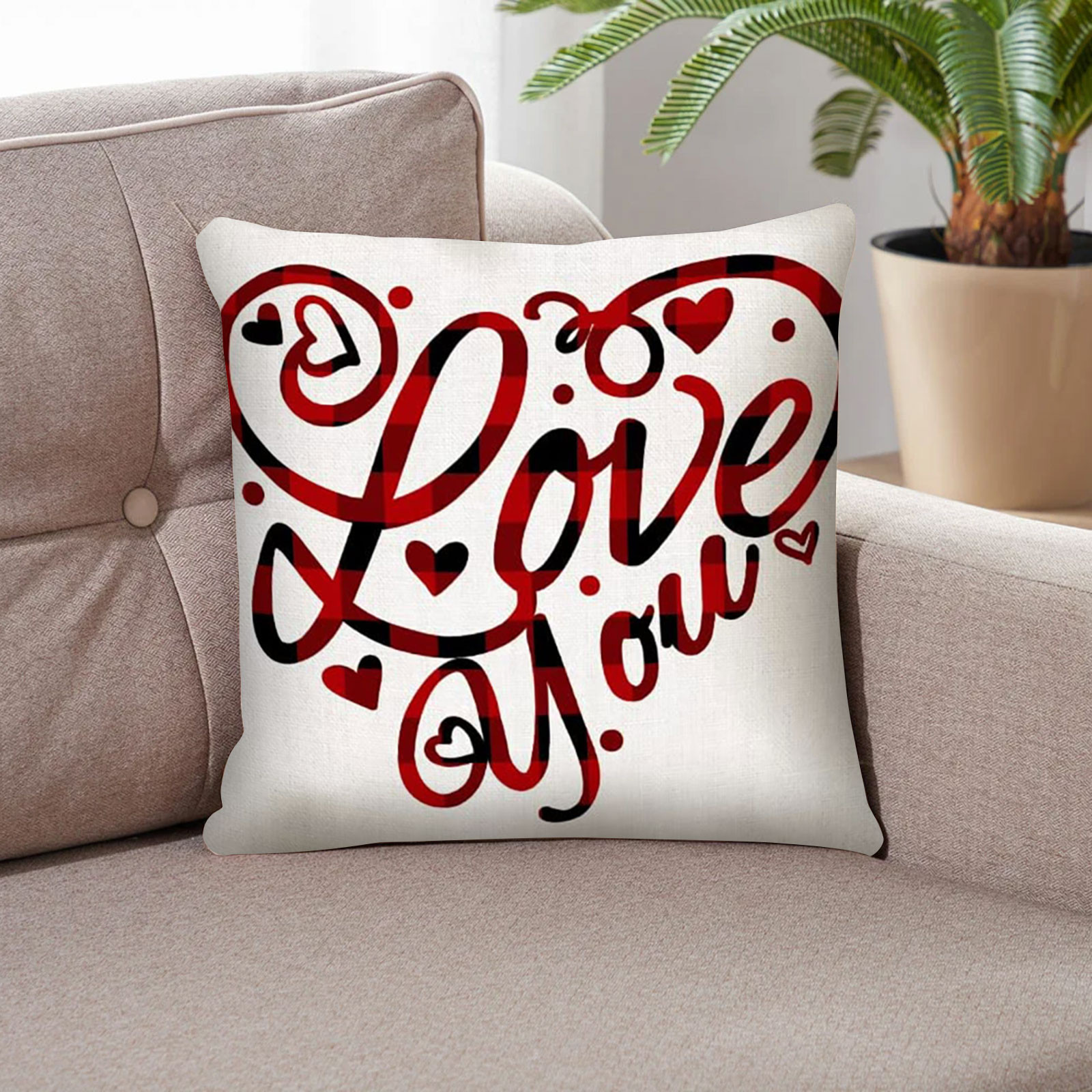 RKSTN Throw Pillows Valentine's Day Linen Pillowcase Heart Valentines Day Throw Pillows Decorative Cushion Cases Valentine Decorations 18x18 Inch Soft Throw Pillows for Couch Living Room Outdoor,