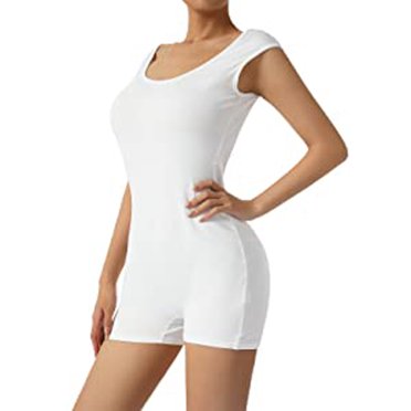 Shorts for Women TopLLC Womens Shorts Women Backless Jumpsuit Short Sleeve Low Cut U-Neck Bodysuit Solid Romper Casual Fitted Playsuit Women Dress