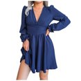 thumbnail image 4 of Robe Plissée en Chiffon Sexy à Col en V pour Femmes Automne et Hiver, 4 of 8