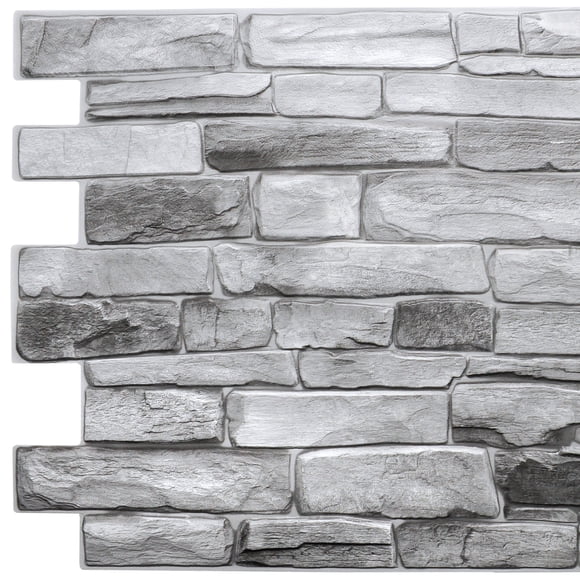 Dundee Deco GRAZPG7117-10 Grey Faux Stone PVC 3D Wall Panel, 3.2 ft X 1.6 ft (98cm X 50cm), Interior Design Wall Paneling Decor, 5.3 sq. ft. (0.49 sq. m) Each, Pack of 10