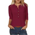 thumbnail image 2 of Aqestyerly T-shirt Ample à Boutons à Manches 3/4 Imprimé pour Femmes, Haut Décontracté à Col Rond Léger et Confortable pour Femmes, 2 of 4