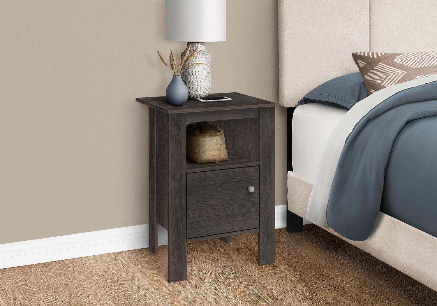 Monarch Specialties  Table D'appoint, Coté, Bout, Table De Nuit, Lampe, Rangement, Salon, Chambre À Coucher, Stratifié Brun, Transitionnel