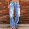 thumbnail image 3 of Bigersell Straight Jeans Women High Waisted Ripped Jeans with Destroyed Hole Straight Leg Jeans Full Length Denim Pants Trousers Button Closure Light BlueXS, 3 of 8