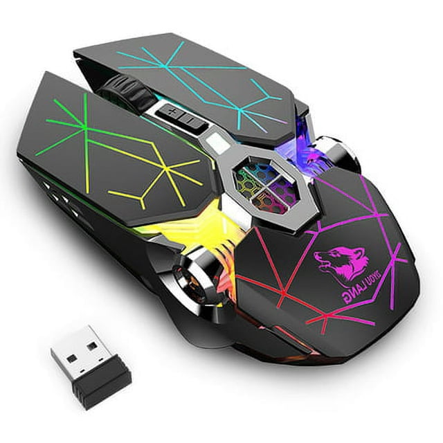 TSV Souris de Jeu Sans Fil Rechargeable pour Ordinateur PC USB 2,4 GHz, Souris Optique Rétroéclairée RVB Arc-en-Ciel avec 3 DPI Réglables, 7 Boutons, Souris Ergonomique pour PC Portable Mac Gamer Officer