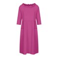 thumbnail image 4 of Ersazi Robe pour Femmes, Printemps, Couleur Unie, Manches Trois-Quarts, Col Rond, Décontractée, Ample, avec Poches, en Liquidation, Rose Vif, TG, 4 of 8
