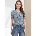 thumbnail image 2 of Unique Bargains Blouse à Manches Courtes Bouffantes à Boutons Imprimé Floral pour Femmes, 2 of 6