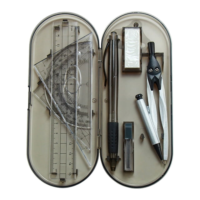 Cxui Ensemble de Géométrie pour Étudiants, Trousse d'Outils de Dessin avec Boussole, Règle, Rapporteur, Crayon et Gomme pour l'École, Dessin et Maths (1 Ensemble) Gris