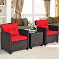 thumbnail image 4 of Giantex 3 Pieces Patio Furniture Set, PE Rattan Wicker 3 Pcs Outdoor Sofa Set w/Washable Cushion and Tempered Glass Tabletop, Conversation Furniture for Garden Poolside Balcony (Red)), 4 of 10
