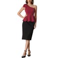 thumbnail image 2 of INSPIRE CHIC Women's One Shoulder Bow Ruffled Elegant Peplum Top S Burgundy, 2 of 6