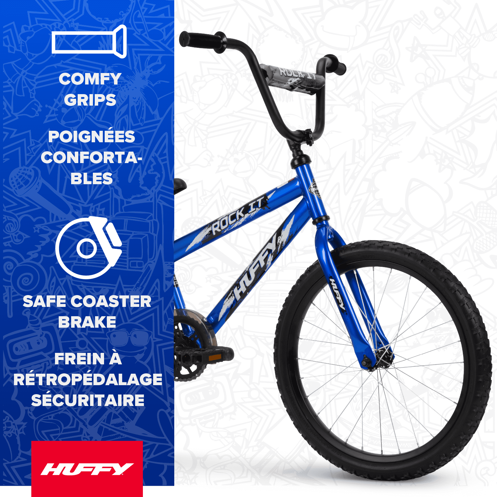 Huffy 20" Rock It Kids' Bike, Fits Riders 44"-56", Blue, Youth, Boys