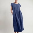 thumbnail image 1 of HKEJIAOI Robes Décontractées pour Femmes Offres Liquidation Cadeau d'Anniversaire Mode pour Femmes Uni Sans Manches à Col Rond Robe Longue Rétro Bleu Marine, 1 of 6