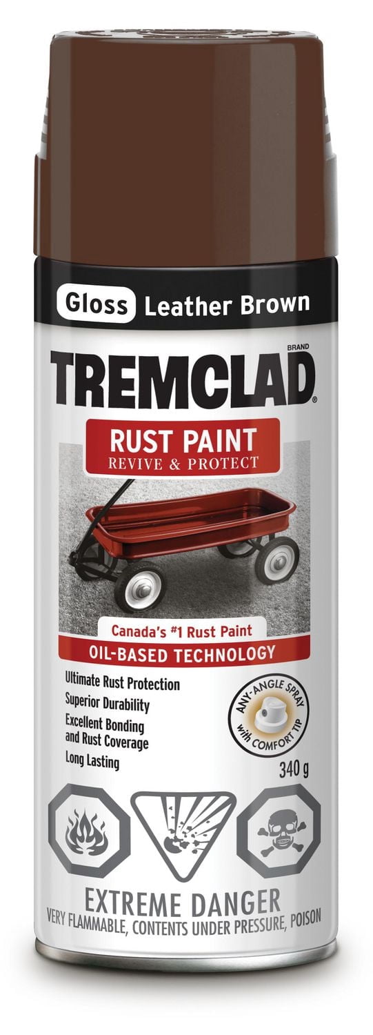 Peinture en spray de protection antirouille à base d'huile Tremclad pour intérieur/extérieur, couleur marron cuir mat, 340g