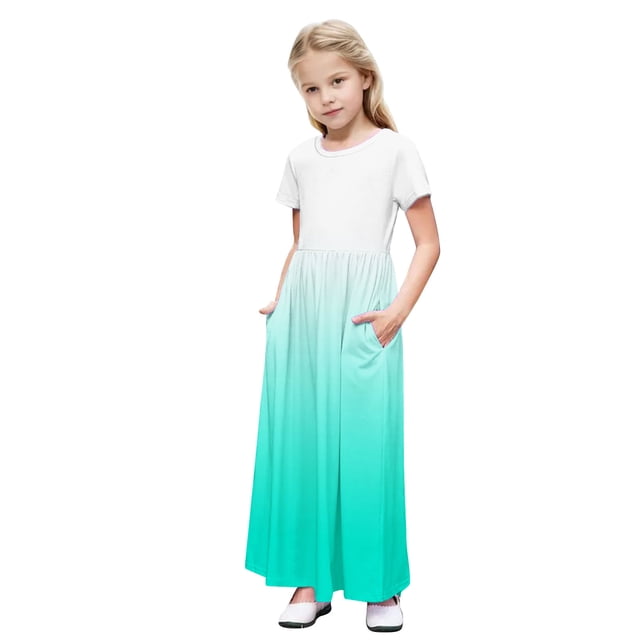 Rbaofujie Robe à Fleurs pour Petites Filles Robe Maxi à Fleurs Robe Décontractée à Manches Courtes à Fleurs Tenue pour Filles Taille 3-14 Ans