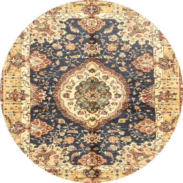 Ahgly Company Tapis Rond Abstrait Jaune Moutarde pour Intérieur, 4 Pieds Rond