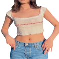 thumbnail image 2 of Débardeurs d'Été pour Femmes Sans Manches Col Carré 3D Fleur Dentelle Garniture Équipée Crop Tops, 2 of 5