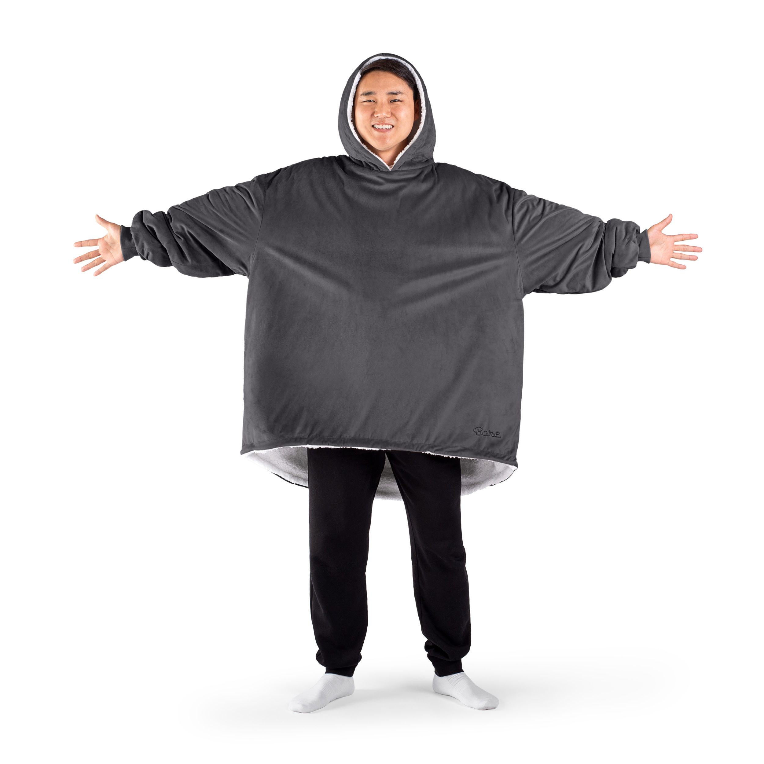 Bare Home Plush Sherpa Wearable Blanket - Fluffy & Soft - Lightweight - Adult, Forged Iron Gray
