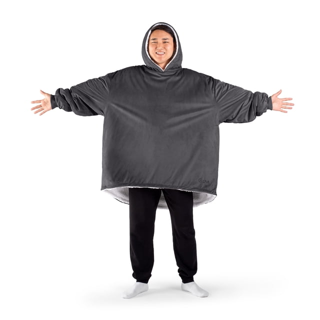 Bare Home Plush Sherpa Wearable Blanket - Fluffy & Soft - Lightweight - Adult, Forged Iron Gray