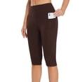 thumbnail image 2 of PEZHADA Women's High Waisted Yoga Workout Exercise Capris with Pockets, Brown, L, 2 of 6