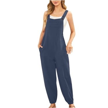 HAiming Salopettes en Coton pour Femmes, Décontractées, Amples, Combinaisons à Boutons, Bretelles Ajustables, Jambes Larges, Combishorts avec Poches