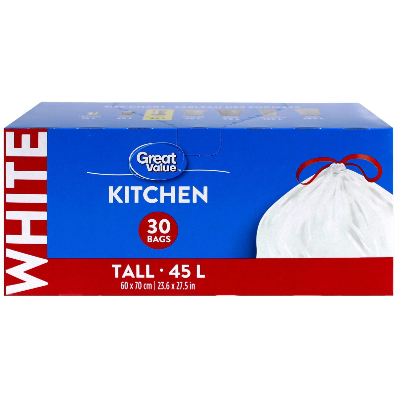 Great Value Tall Kitchen Garbage Bags, 45L , 30bags