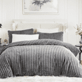 thumbnail image 4 of JOLUSERE Dark Gray Fluffy Striped Duvet Cover King Set, 3-Piece Super Soft Faux Rabbit Fur Winter Warm Fuzzy Comforter Cover, 4 of 14