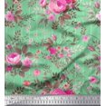 thumbnail image 1 of Soimoi Tissu en Jersey de Coton Rayé, Feuilles & Roses Imprimé Floral au Mètre 58 Pouces de Large, 1 of 3