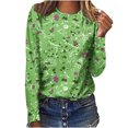 thumbnail image 1 of Pompotops Femmes Dames Col Rond Hauts Amples Décontractés T-Shirts Imprimés Blouse à Manches Longues en Solde, 1 of 5