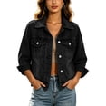 thumbnail image 1 of Timegard Women's Basic Button down Stretch Fitted Long Sleeves Denim Jacket Collared Crop Jean Jackets Fashion,Black,L, 1 of 9