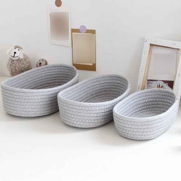Home Textile Storage Product Small Woven Empty Tiny Storage Mini Rope Oval Decorative Hampers for Organizing Living Room Bedroom Closet