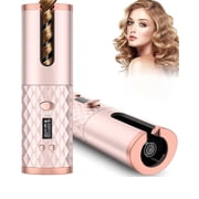 Unbound Cordless Auto Rotating Ceramic Hair Curler USB Rechargeable Automatic Curling Iron LED Display Temperature Wave Curler Gold Color
