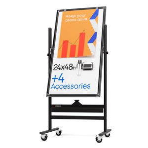 Tableau d'effacement à sec 24 x 48 - Grand tableau blanc magnétique portable avec support - Tableau blanc de style Easel double face avec roues - Conseil blanc permanent mobile pour bureau, salle de classe & Sommaire