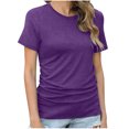 thumbnail image 1 of RKSTN Hauts pour Femmes Tendance Été Couleur Unie Col Rond Manches Courtes Chemises Décontractées Coupe Ample Basique Tunique Polyvalente Blouse Hauts, 1 of 5