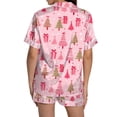 thumbnail image 4 of Pyjama Femme Graphique Imprimé Satin Mignon Vêtements de Nuit Boutons Manches Courtes Hauts Shorts Ensembles, 4 of 5