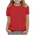 thumbnail image 1 of Bwiyojiz Tailles Mode 110-160 T-Shirts/chemises pour Enfants à Couleur Unie à Manches 3/4 à Col Rond, Rouge, 1 of 4