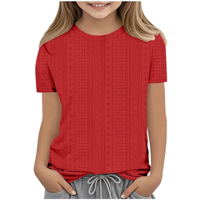 Bwiyojiz Tailles Mode 110-160 T-Shirts/chemises pour Enfants à Couleur Unie à Manches 3/4 à Col Rond, Rouge