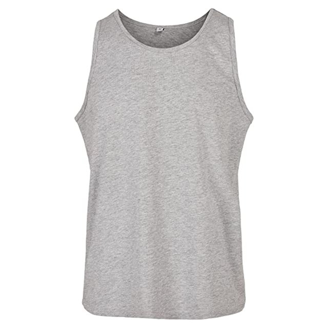 Build Your Brand Débardeur Basique pour Homme en Gris Uni, Fabriqué en 100 % Coton avec un Seul Tricot jersey. Présente une Encolure Ras du Cou, un design Sans Manches et des Manches Encastrées. Léger à 140 G/m2, Idéal pour l'Été et Convient à la Broderie et à l'Impression en Flocage.
