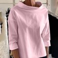 thumbnail image 2 of Timegard Womens Tops Half High Collar Long Sleeve Loose Fitting Shirts BlousesSolid Color Fall Fashion, 2 of 6