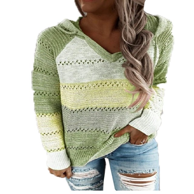 Pull à Capuche pour Femmes en Tricot à Manches Longues avec Capuche