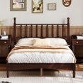 thumbnail image 1 of Jingyu Full Size Wood Platform Bed with Gourd Shaped Headboard, Retro Style Wooden Bed Frame with Slat Support, No Box Spring Required, Classic Platform Bed for Bedroom, Walnut Finish, 1 of 18