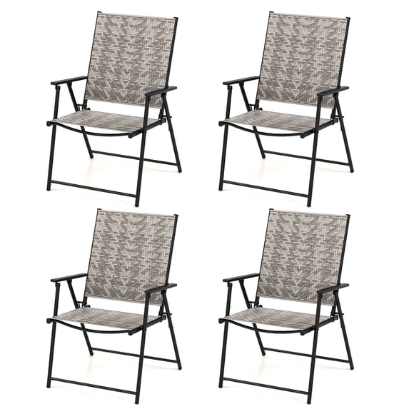 Gymax Set of 4 Folding Chairs w/ Armrests Metal Frame for Garden No Assembly Patio