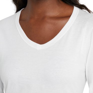 Hanes O9142 Womens Long-Sleeve V-Neck T-Shirt, White - Large