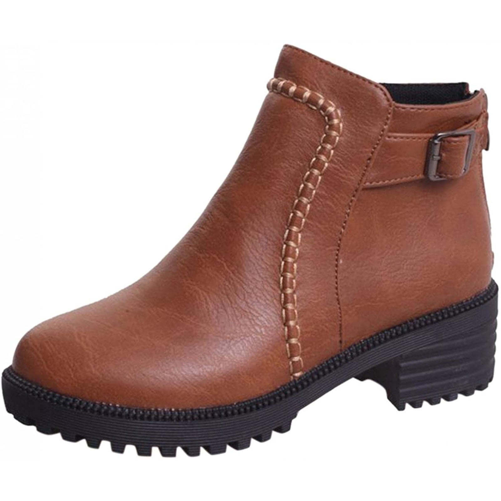 Chaussures Décontractées Confortables pour Femmes à Bout Rond avec Fermeture Éclair, Unies, Bottines à Talon Moyen Confortables