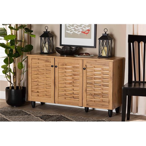 Wholesale Interiors SC864573 B-Wotan Oak 26.3 x 44.88 x 13.23 in. Baxton Studio Winda Modern & Contemporary Wood 3-Door Shoe Cabinet, Oak Brown