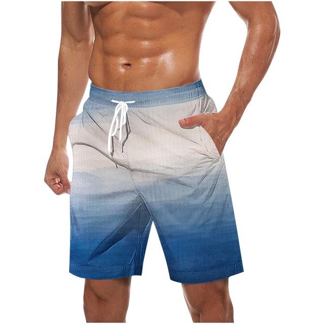 Plebaso Beach Shorts for Men Gradient Print Casual Shorts Drawstring Lightweight Summer Fashion Shorts